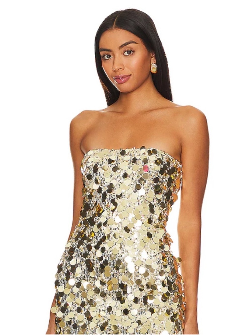 Gold Sequin Strapless Mini Dress